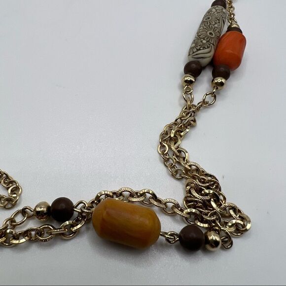 Sarah Coventry Gold Extra Long Chain Link Necklace With Clay & Wood Bead Accents - Picture 4 of 5